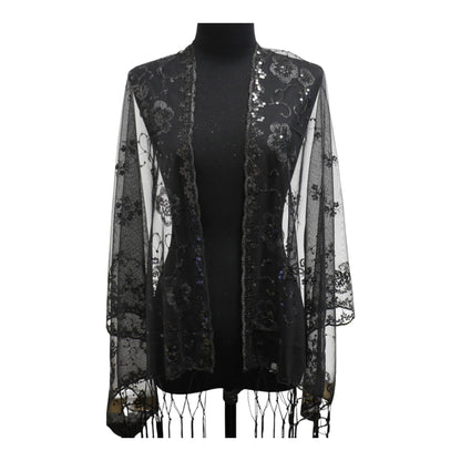 Sequin Chiffon Embellished Fringe Sheer Shawl Wrap Scarf SC309B. (12pc)