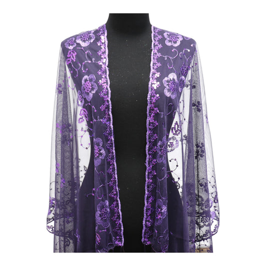 Sequin Chiffon Embellished Fringe Sheer Shawl Wrap Scarf SC309B (12pc)