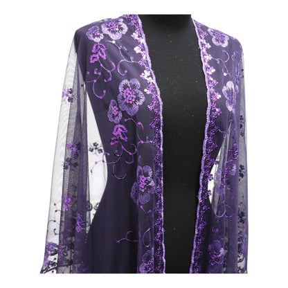 Sequin Chiffon Embellished Fringe Sheer Shawl Wrap Scarf SC309B. (12pc)