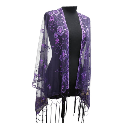 Sequin Chiffon Embellished Fringe Sheer Shawl Wrap Scarf SC309B. (12pc)