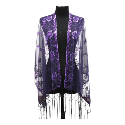 Sequin Chiffon Embellished Fringe Sheer Shawl Wrap Scarf SC309B. (12pc)