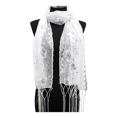 Sequin Chiffon Embellished Fringe Sheer Shawl Wrap Scarf SC309A.(12pc)
