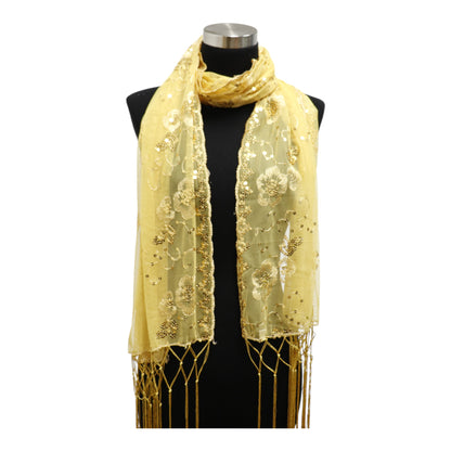 Sequin Chiffon Embellished Fringe Sheer Shawl Wrap Scarf SC309A.(12pc)