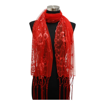 Sequin Chiffon Embellished Fringe Sheer Shawl Wrap Scarf SC309A.(12pc)