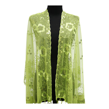 Sequin Chiffon Embellished Fringe Sheer Shawl Wrap Scarf SC309B. (12pc)