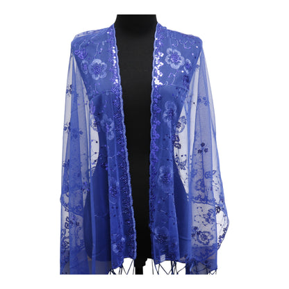 Sequin Chiffon Embellished Fringe Sheer Shawl Wrap Scarf SC309B. (12pc)