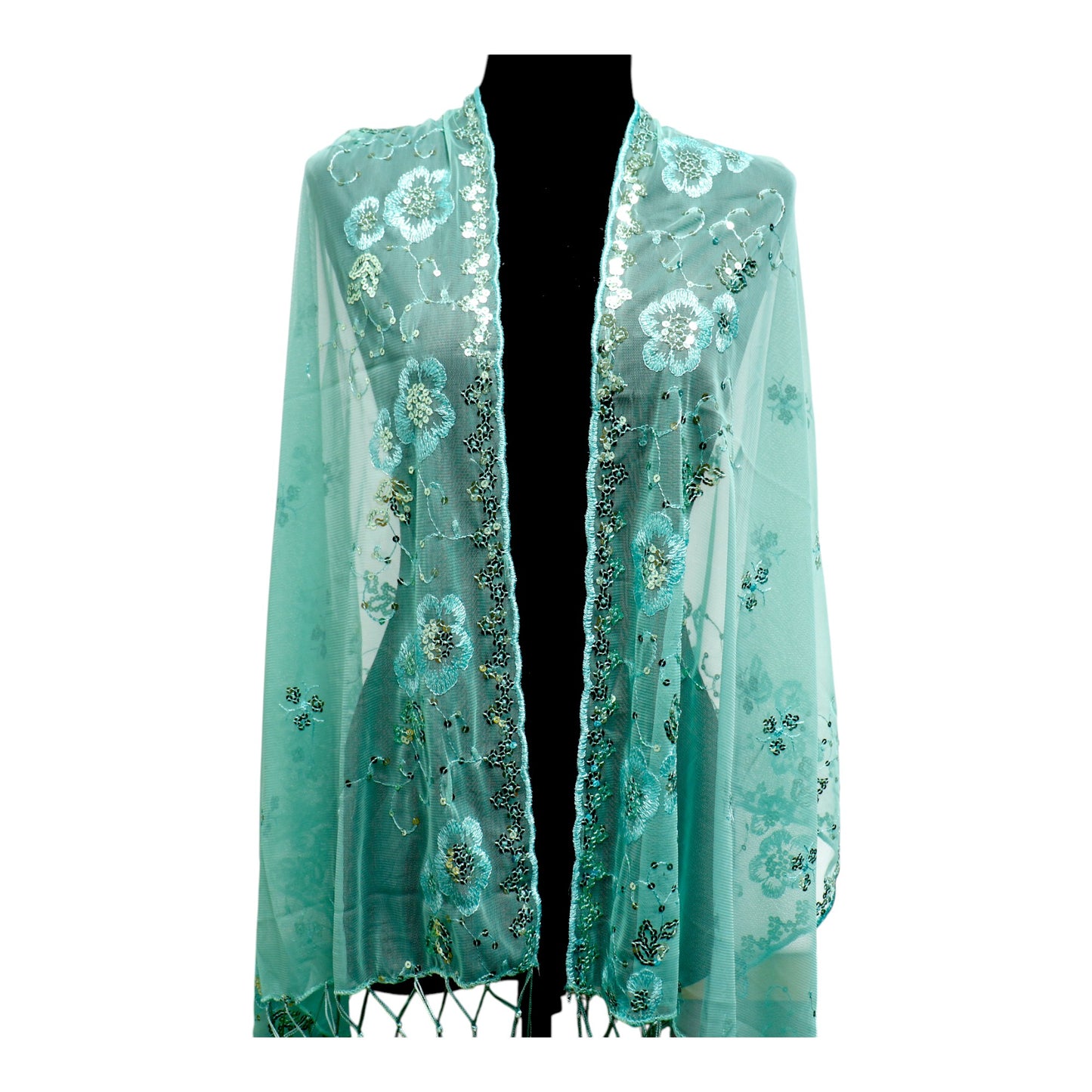 Sequin Chiffon Embellished Fringe Sheer Shawl Wrap Scarf SC309A (12pc)