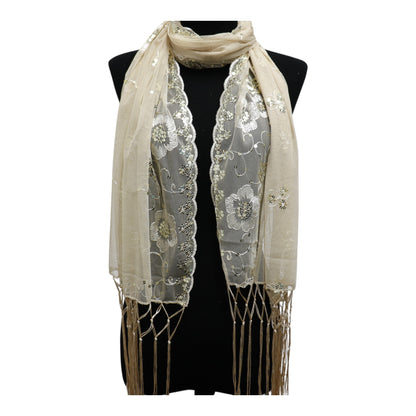 Sequin Chiffon Embellished Fringe Sheer Shawl Wrap Scarf SC309A.(12pc)