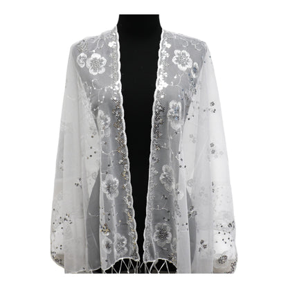 Sequin Chiffon Embellished Fringe Sheer Shawl Wrap Scarf SC309A.(12pc)