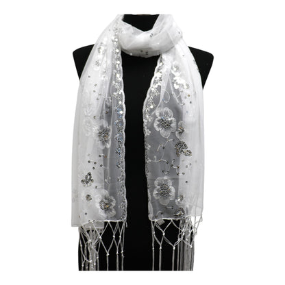 Sequin Chiffon Embellished Fringe Sheer Shawl Wrap Scarf SC309A.(12pc)