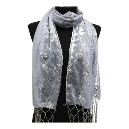 Sequin Chiffon Embellished Fringe Sheer Shawl Wrap Scarf SC309A.(12pc)