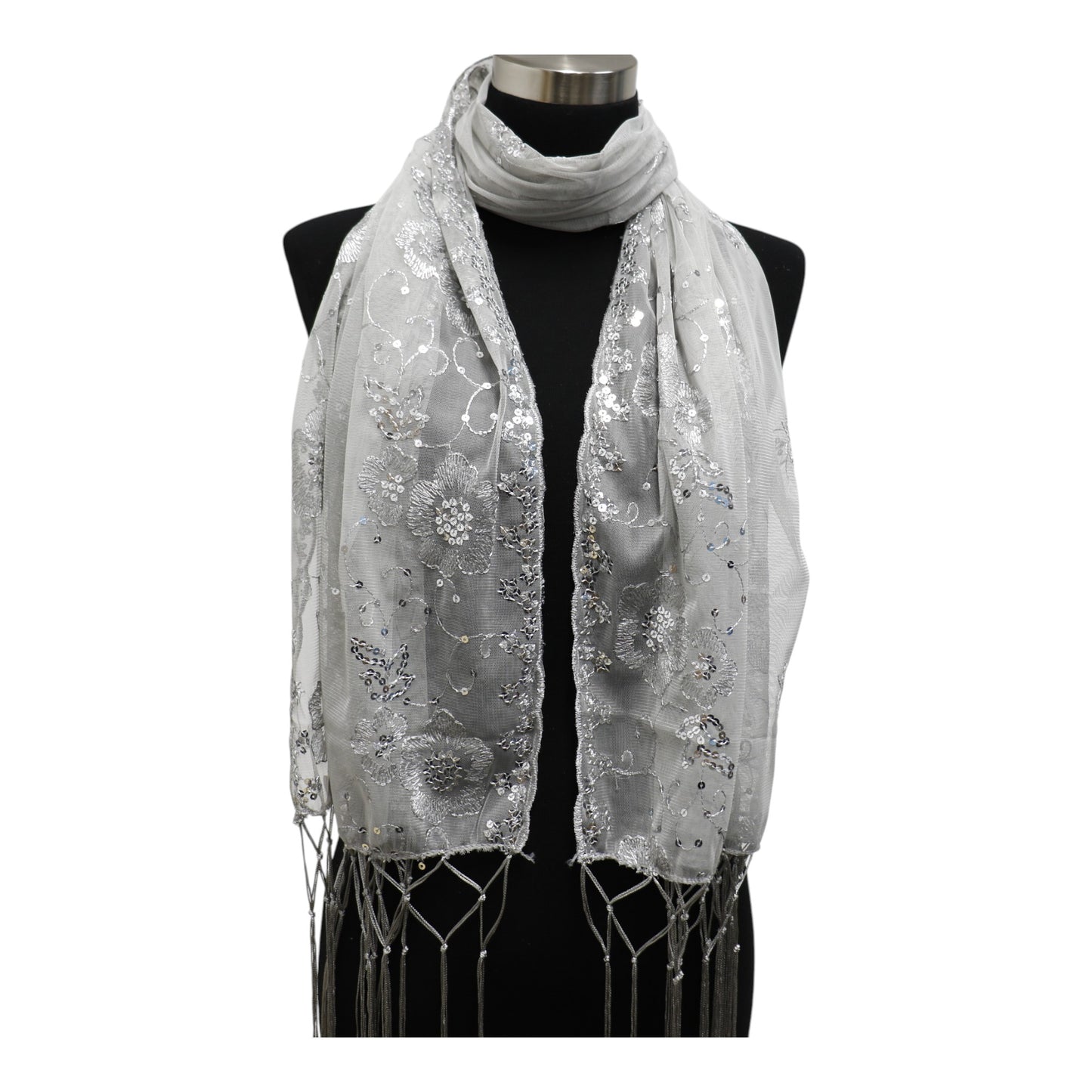 Sequin Chiffon Embellished Fringe Sheer Shawl Wrap Scarf SC309B. (12pc)