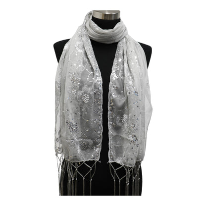 Sequin Chiffon Embellished Fringe Sheer Shawl Wrap Scarf SC309B. (12pc)