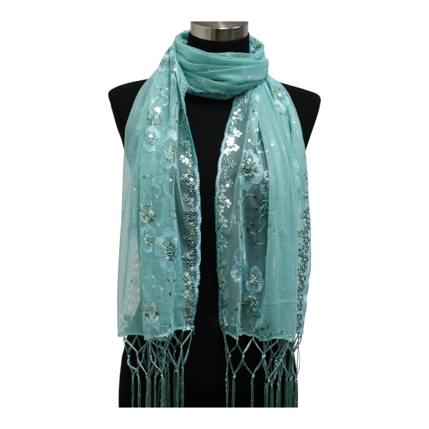 Sequin Chiffon Embellished Fringe Sheer Shawl Wrap Scarf SC309A.(12pc)