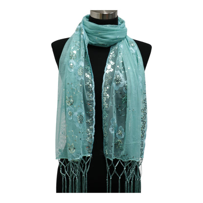 Sequin Chiffon Embellished Fringe Sheer Shawl Wrap Scarf SC309A.(12pc)