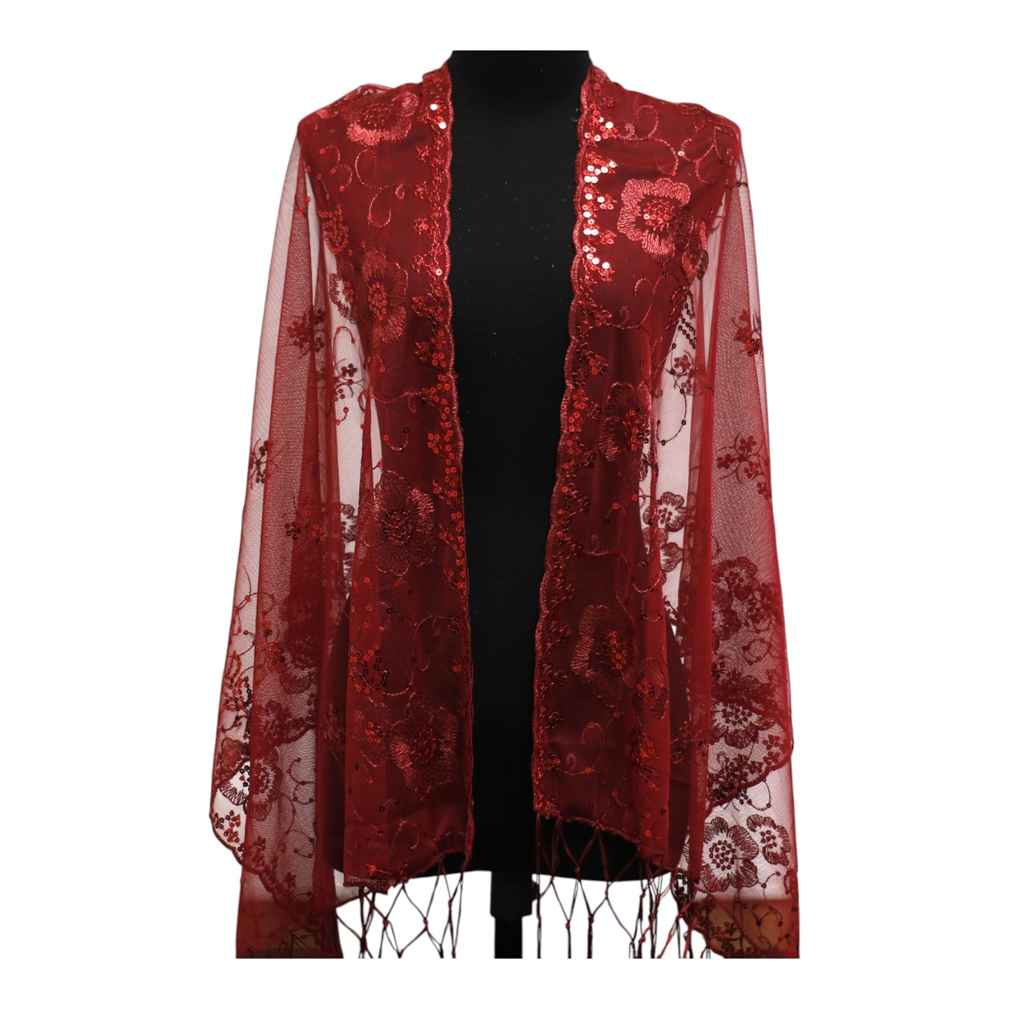 Sequin Chiffon Embellished Fringe Sheer Shawl Wrap Scarf SC309A.(12pc)