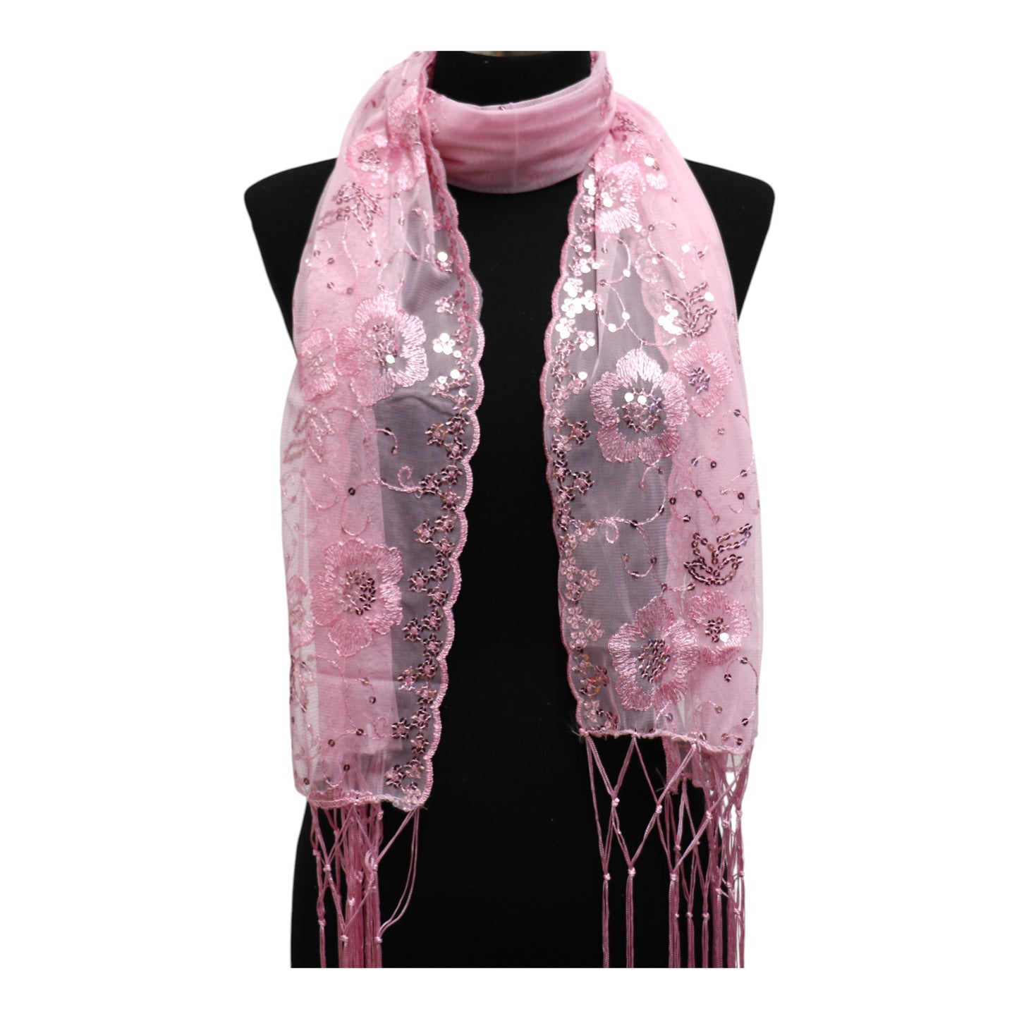 Sequin Chiffon Embellished Fringe Sheer Shawl Wrap Scarf SC309A (12pc)