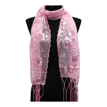 Sequin Chiffon Embellished Fringe Sheer Shawl Wrap Scarf SC309A (12pc)