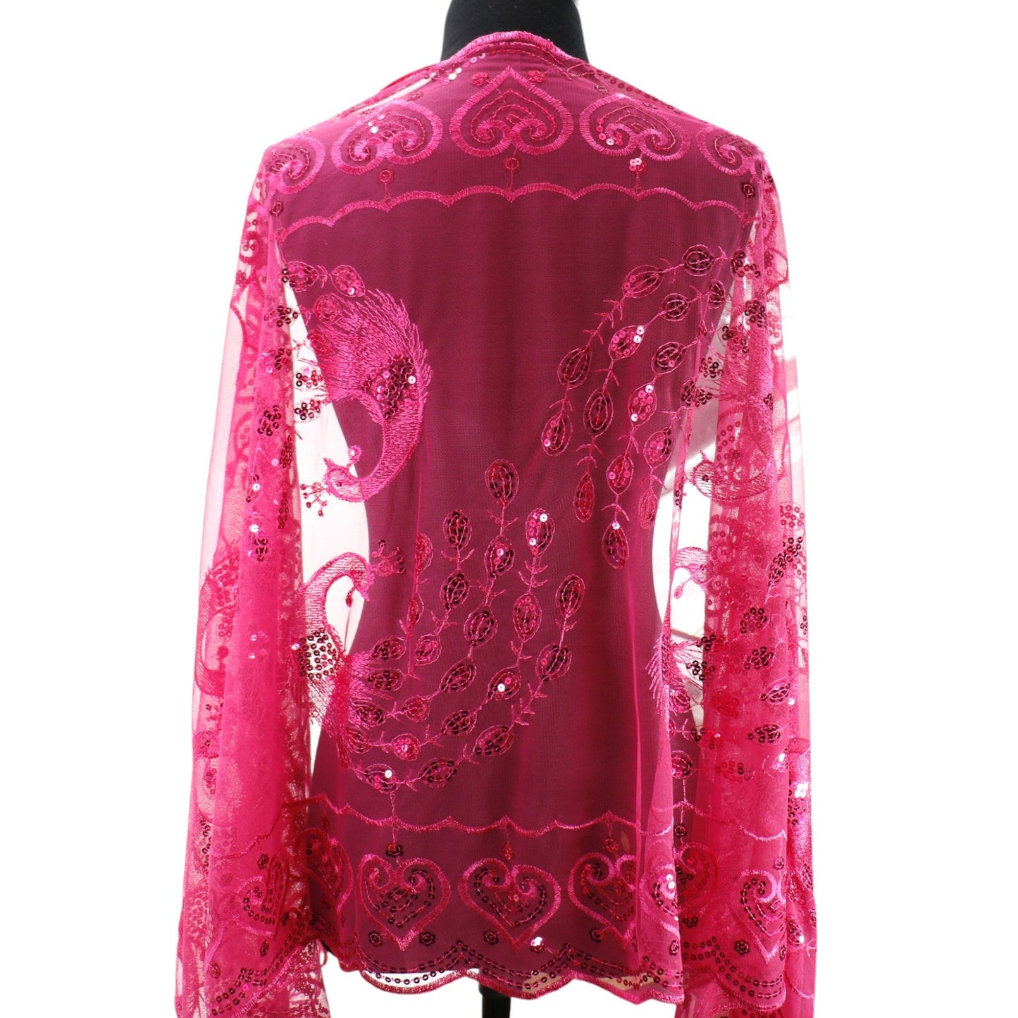 Peacock Sequin Chiffon Embellished Fringe Sheer Shawl Wrap Scarf SC309P (12pc)