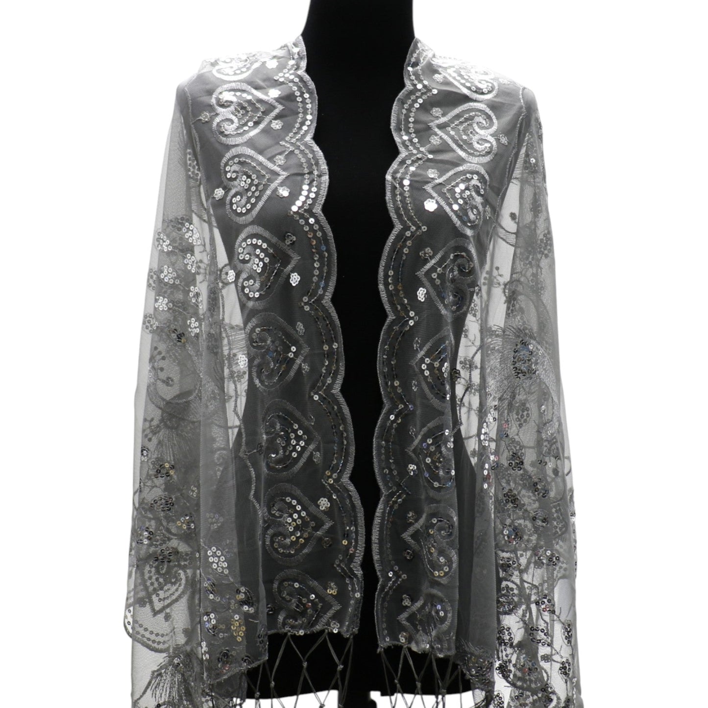 Peacock Sequin Chiffon Embellished Fringe Sheer Shawl Wrap Scarf SC309P (12pc)