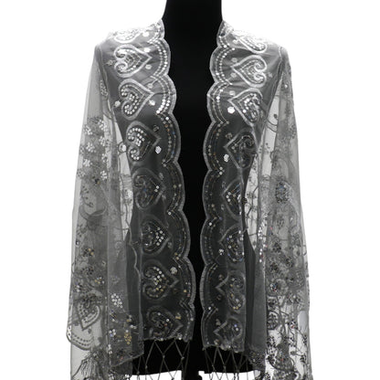 Peacock Sequin Chiffon Embellished Fringe Sheer Shawl Wrap Scarf SC309P (12pc)