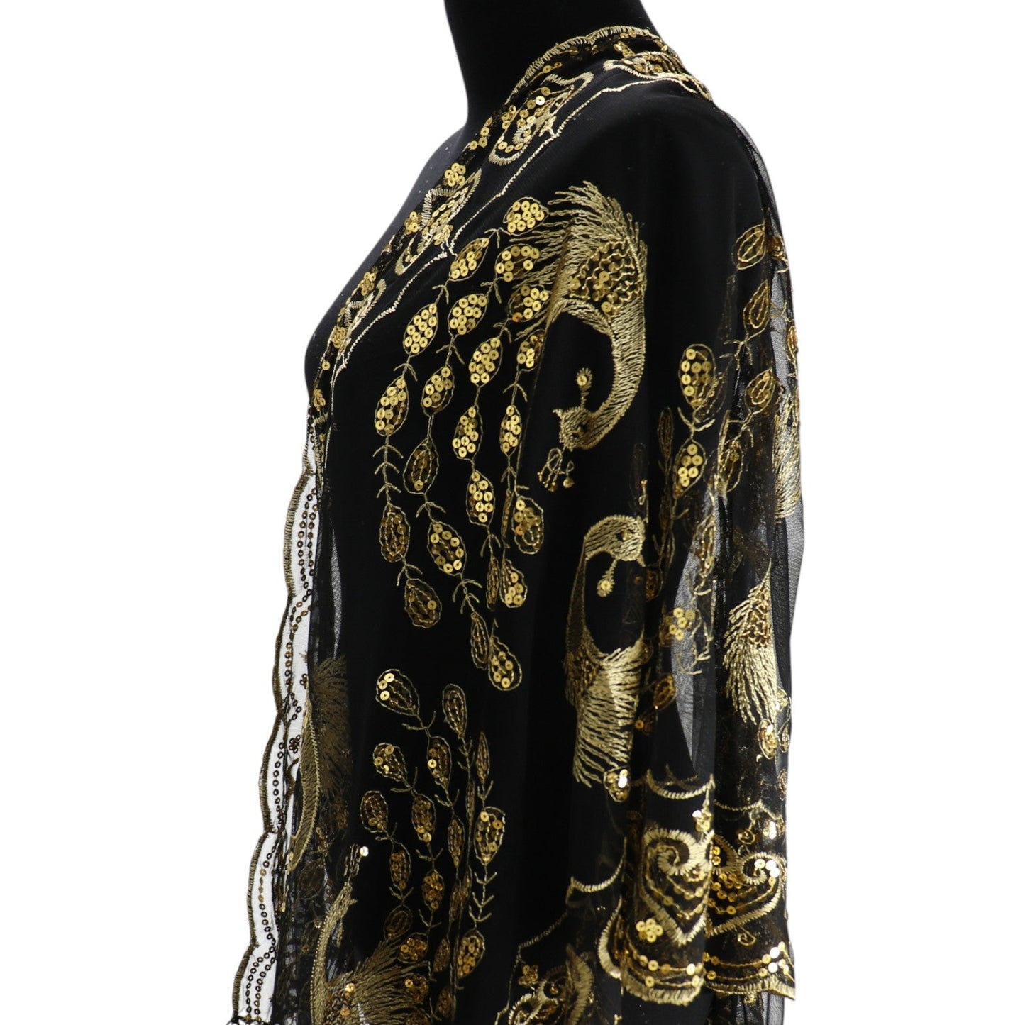 Peacock Sequin Chiffon Embellished Fringe Sheer Shawl Wrap Scarf SC309P (12pc)