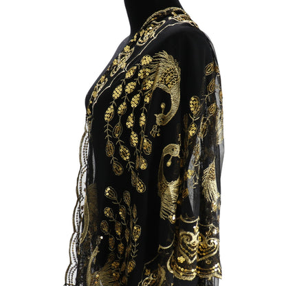 Peacock Sequin Chiffon Embellished Fringe Sheer Shawl Wrap Scarf SC309P (12pc)