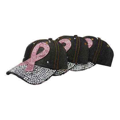 Bling Pink Ribbon Rhinestone Baseball Cap CP3727. (12PC)