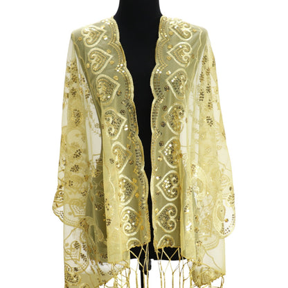 Peacock Sequin Chiffon Embellished Fringe Sheer Shawl Wrap Scarf SC309P (12pc)