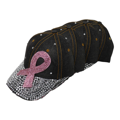 Bling Pink Ribbon Rhinestone Baseball Cap CP3727. (12PC)