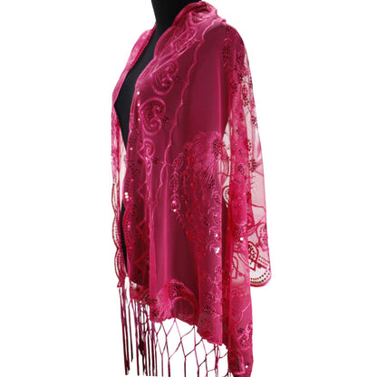 Peacock Sequin Chiffon Embellished Fringe Sheer Shawl Wrap Scarf SC309P (12pc)