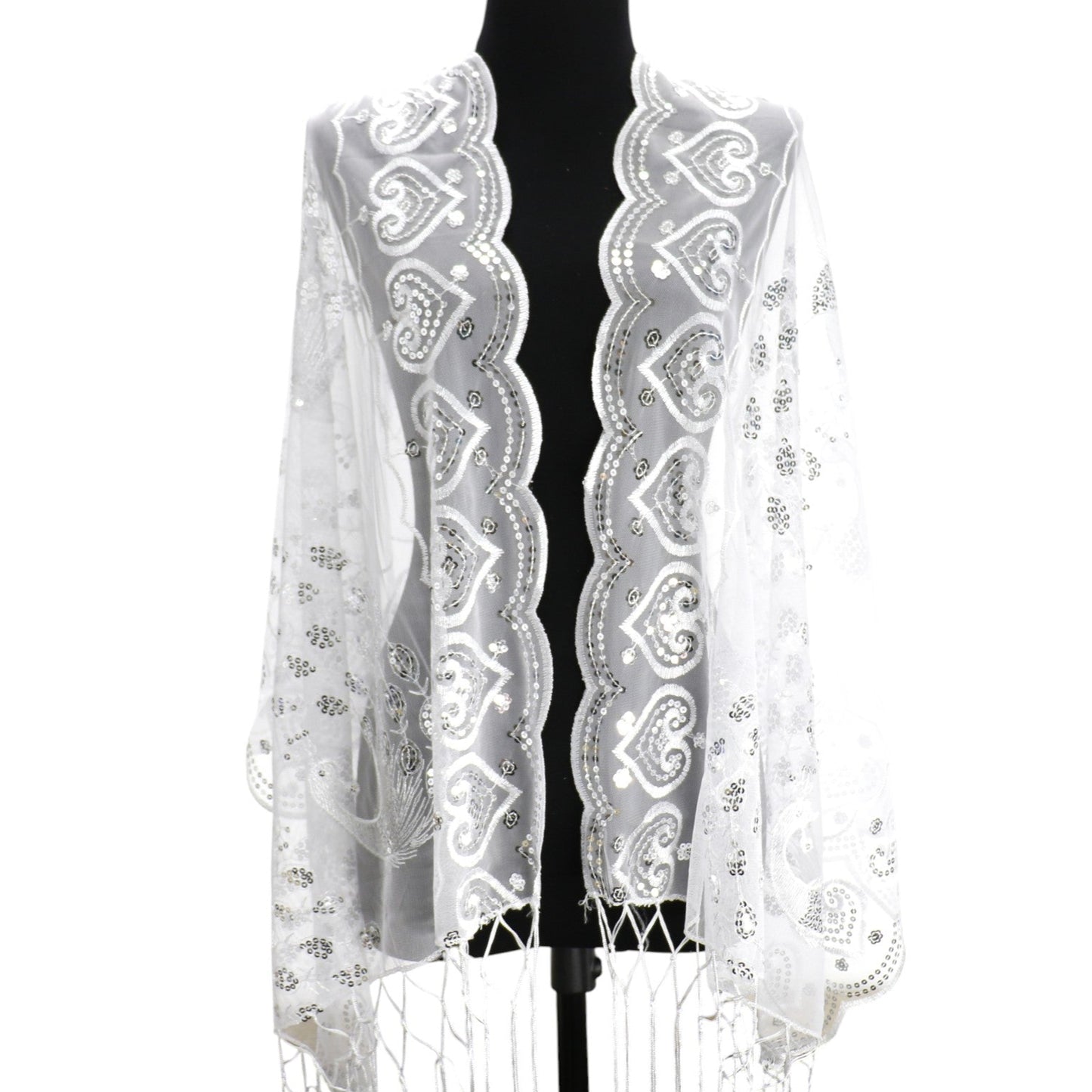Peacock Sequin Chiffon Embellished Fringe Sheer Shawl Wrap Scarf SC309P (12pc)