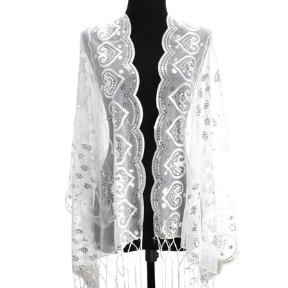 Peacock Sequin Chiffon Embellished Fringe Sheer Shawl Wrap Scarf SC309P (12pc)