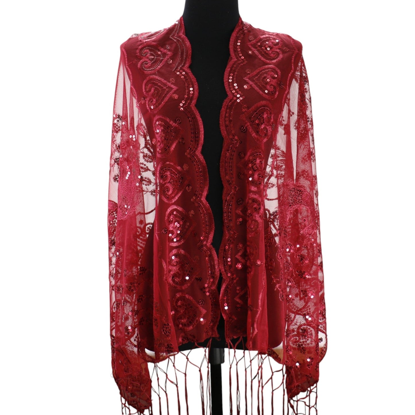 Peacock Sequin Chiffon Embellished Fringe Sheer Shawl Wrap Scarf SC309P (12pc)