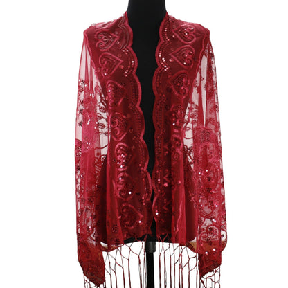 Peacock Sequin Chiffon Embellished Fringe Sheer Shawl Wrap Scarf SC309P (12pc)