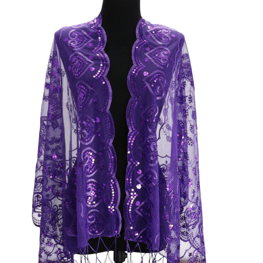 Peacock Sequin Chiffon Embellished Fringe Sheer Shawl Wrap Scarf SC309P.. (12pc)