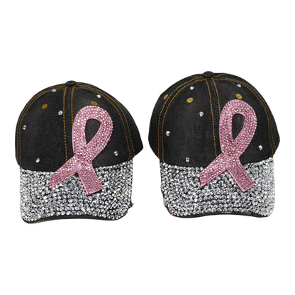 Bling Pink Ribbon Rhinestone Baseball Cap CP3727. (12PC)