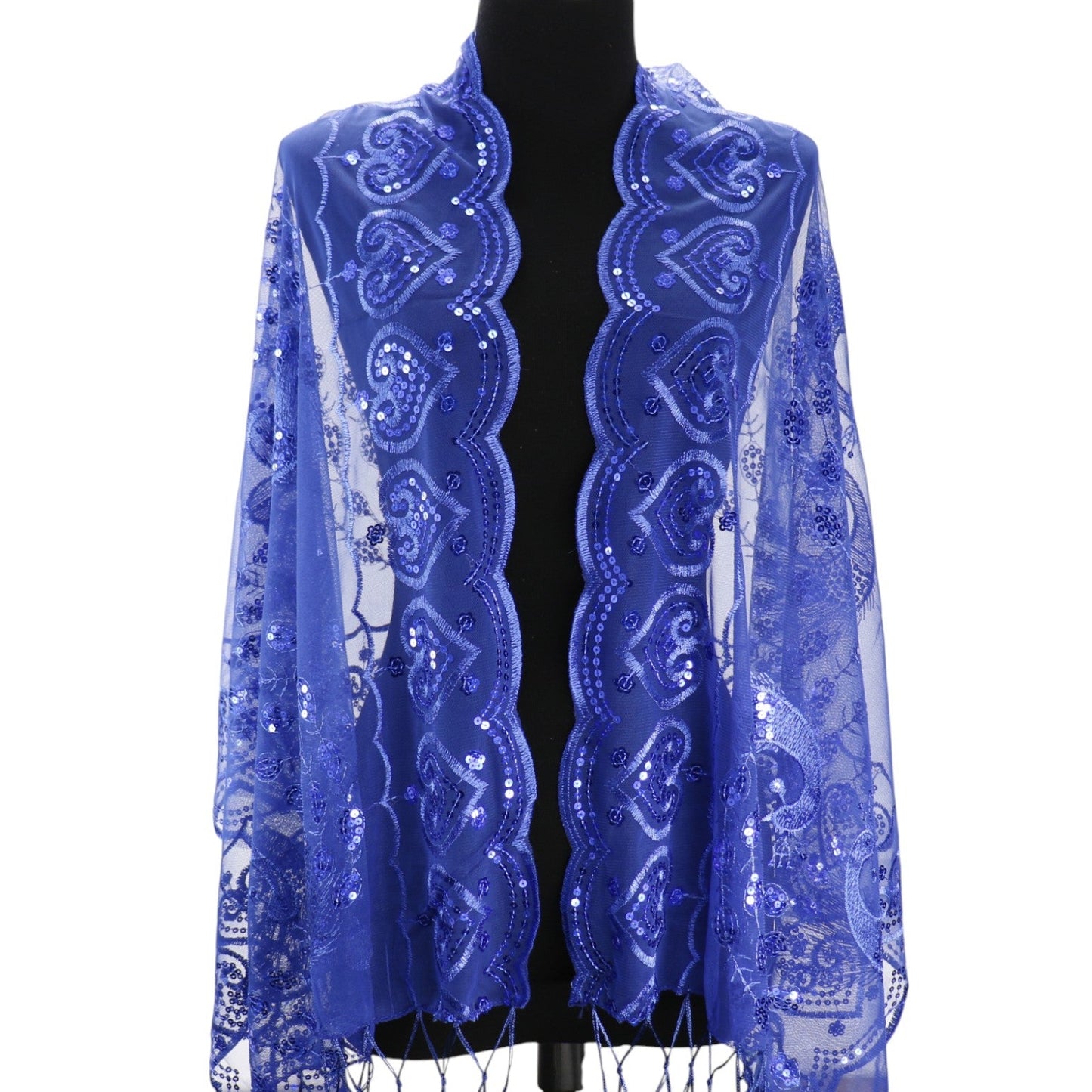 Peacock Sequin Chiffon Embellished Fringe Sheer Shawl Wrap Scarf SC309P (12pc)