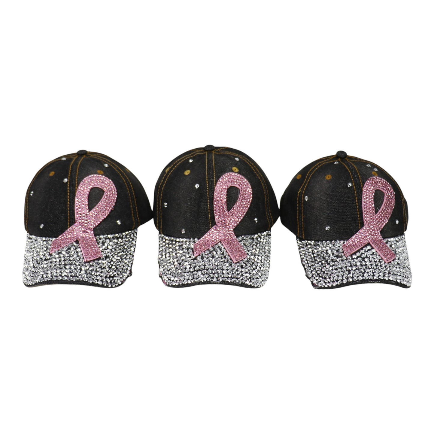 Bling Pink Ribbon Rhinestone Baseball Cap CP3727. (12PC)