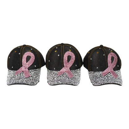 Bling Pink Ribbon Rhinestone Baseball Cap CP3727. (12PC)