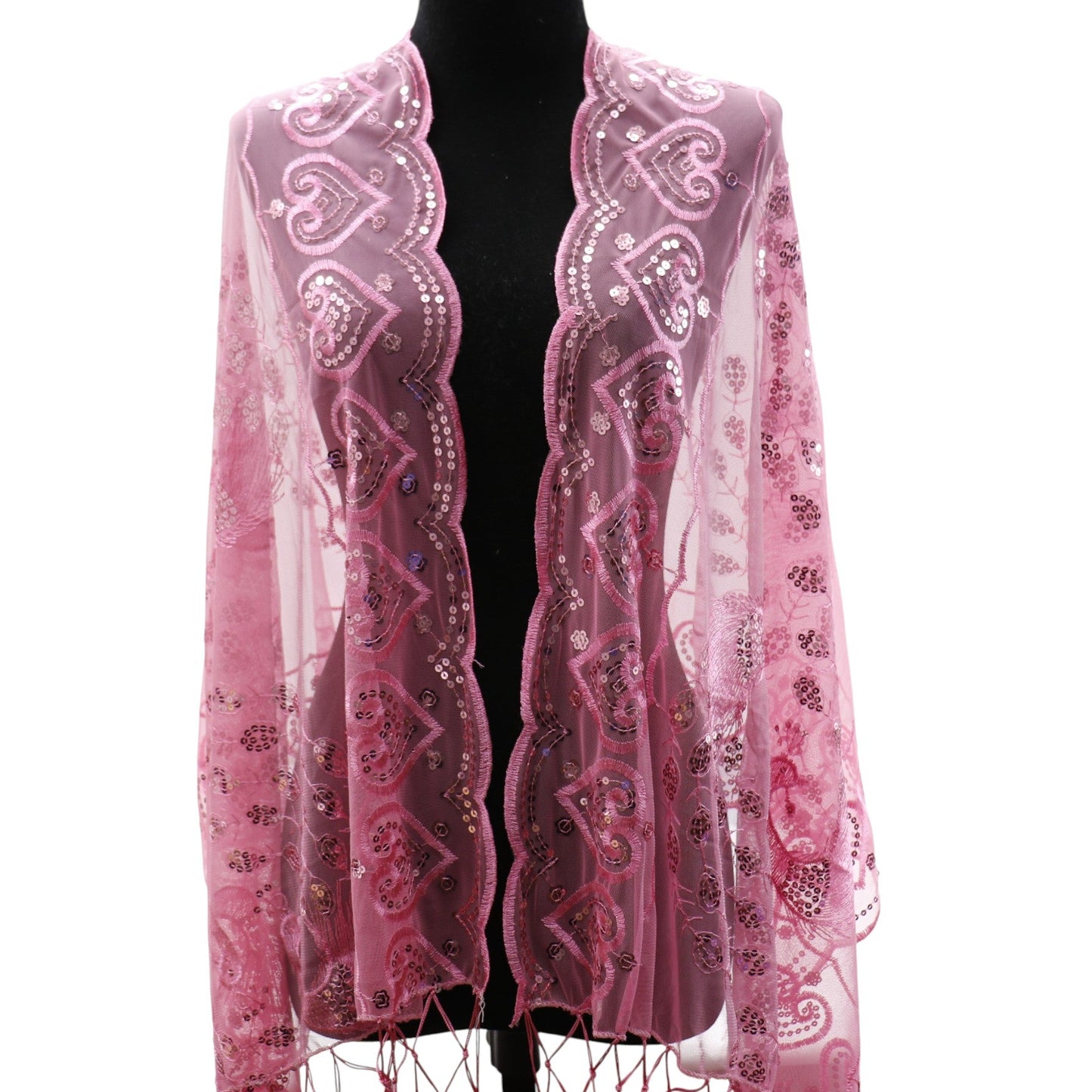 Peacock Sequin Chiffon Embellished Fringe Sheer Shawl Wrap Scarf SC309P. (12pc)