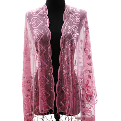 Peacock Sequin Chiffon Embellished Fringe Sheer Shawl Wrap Scarf SC309P. (12pc)