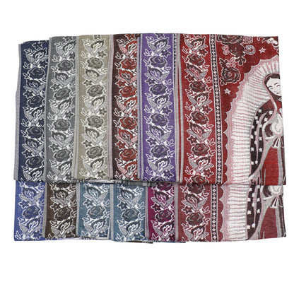 Metallic Pashmina Our Lady of Guadalupe SCF3719-28. (12PC)