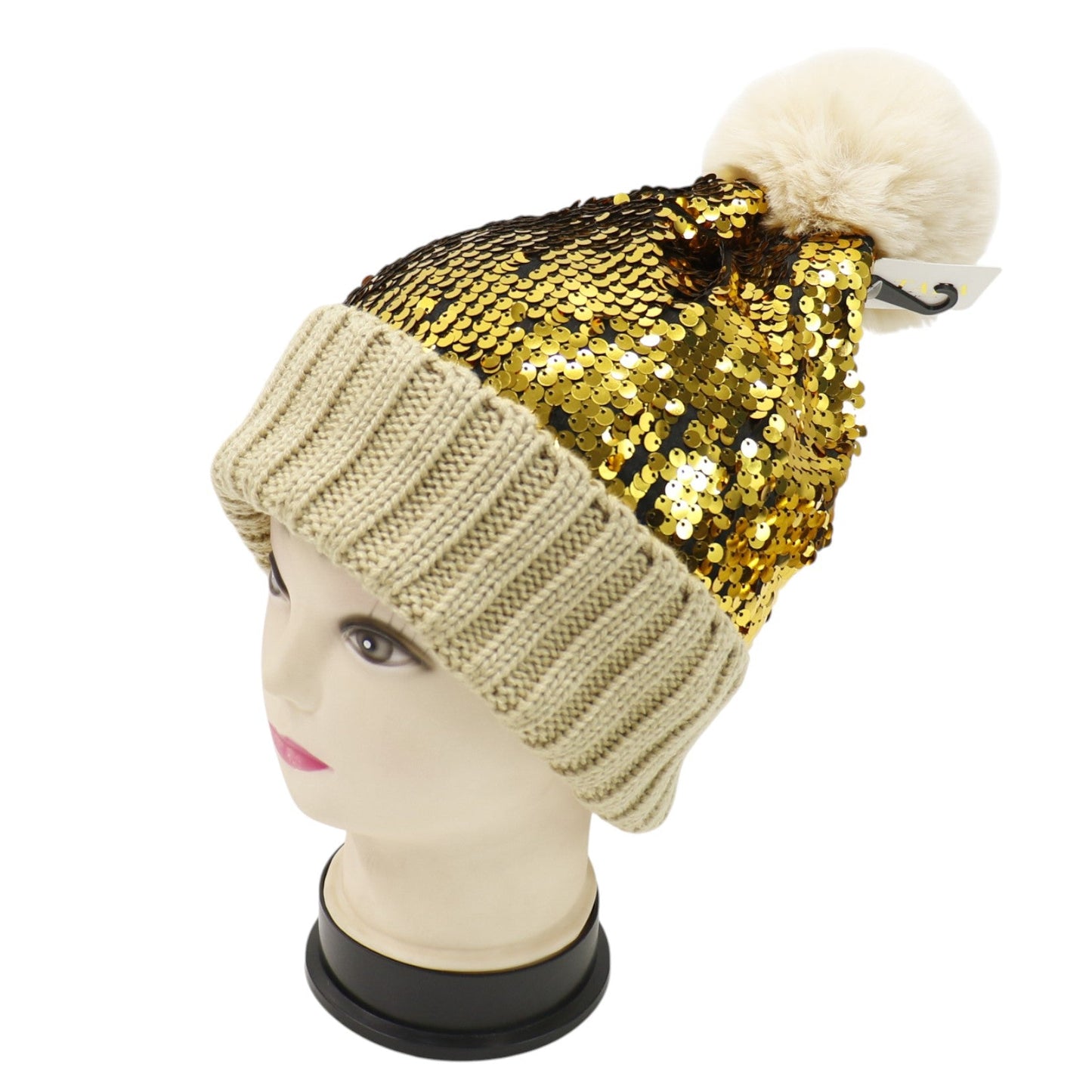 Pom Pom Sequin Beanie HA3715-1. (3PC)