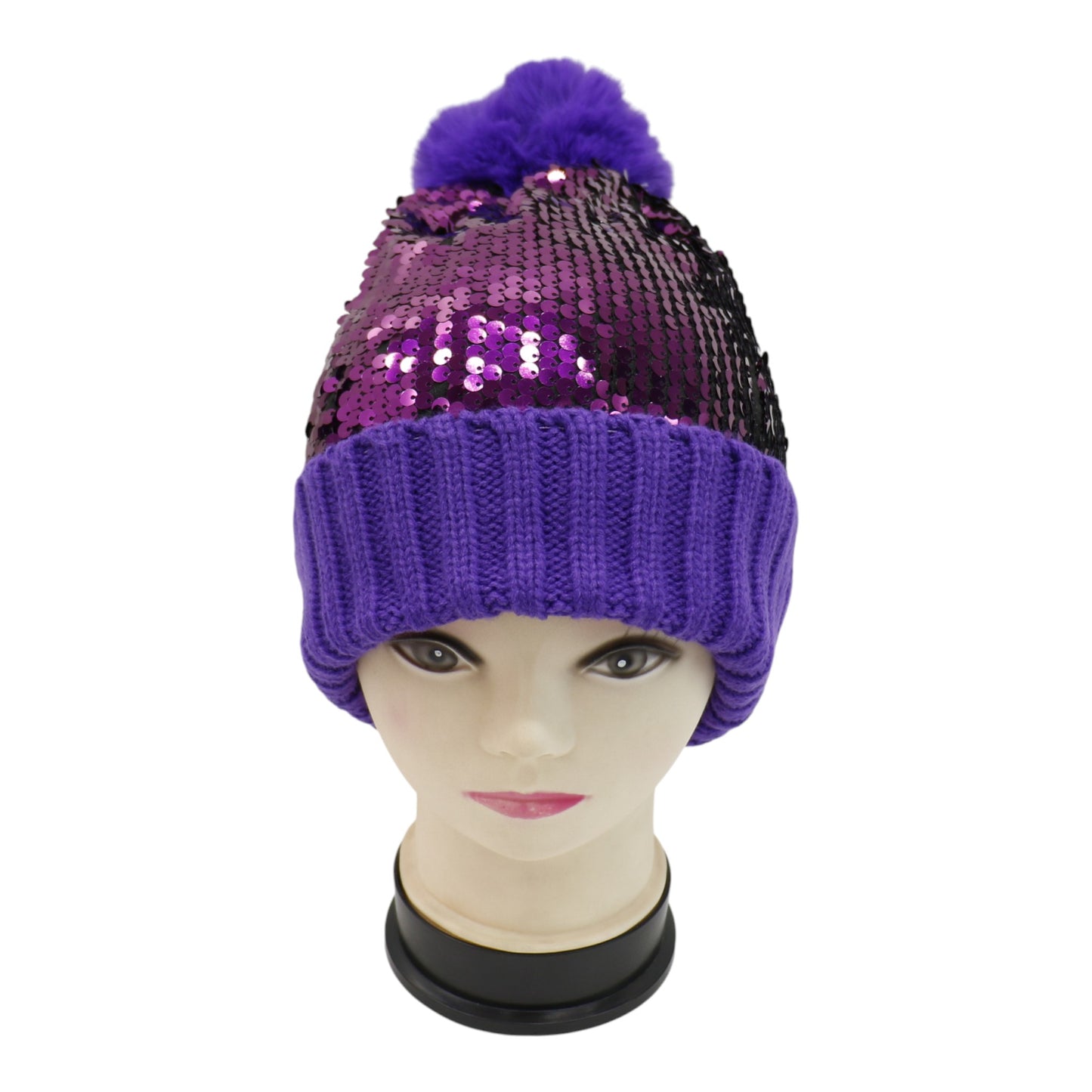 Pom Pom Sequin Beanie HA3715-1. (3PC)