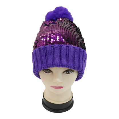 Pom Pom Sequin Beanie HA3715-1. (3PC)