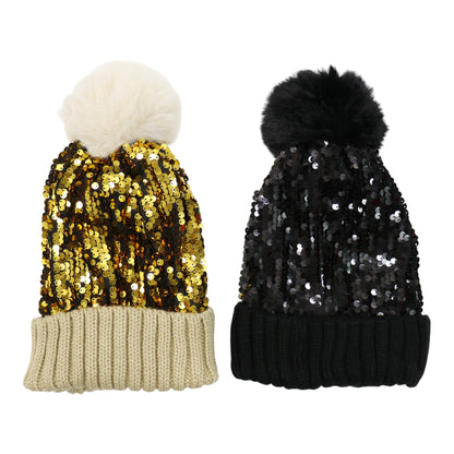 Pom Pom Sequin Beanie HA3715-1. (3PC)