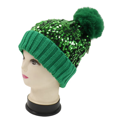 Pom Pom Sequin Beanie HA3715-1. (3PC)