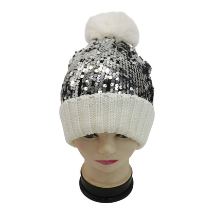 Pom Pom Sequin Beanie HA3715-1. (3PC)