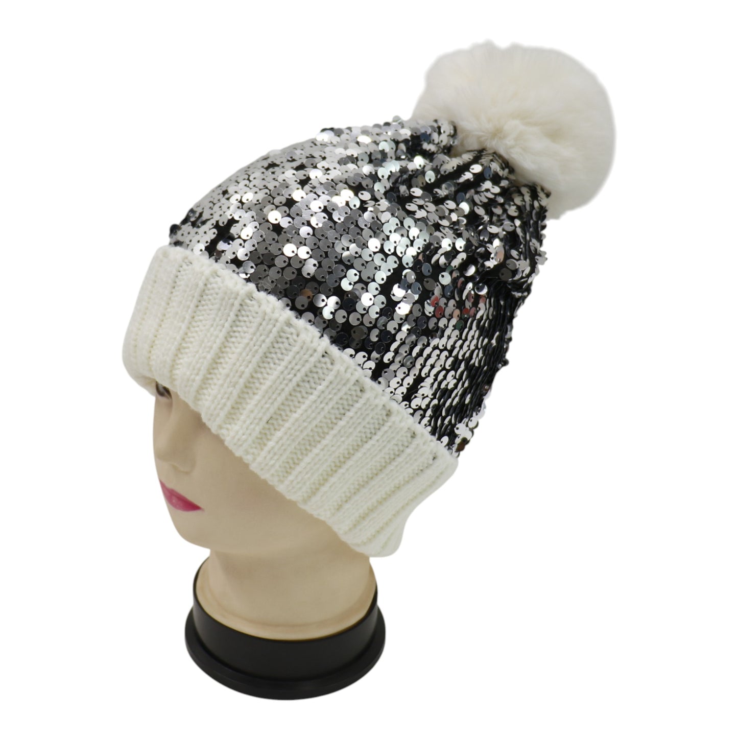 Pom Pom Sequin Beanie HA3715-1. (3PC)